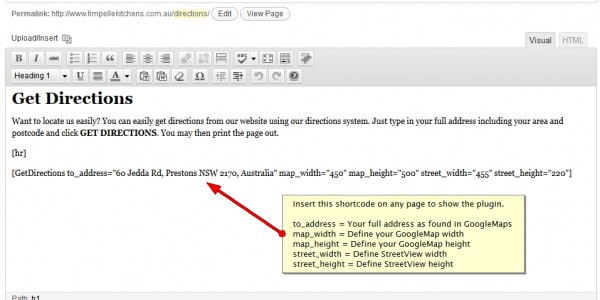 Admin view of plugin and the use of shortcode in page or post