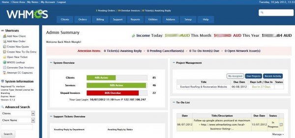 whmcs blend admin theme rebirth screenshot 1